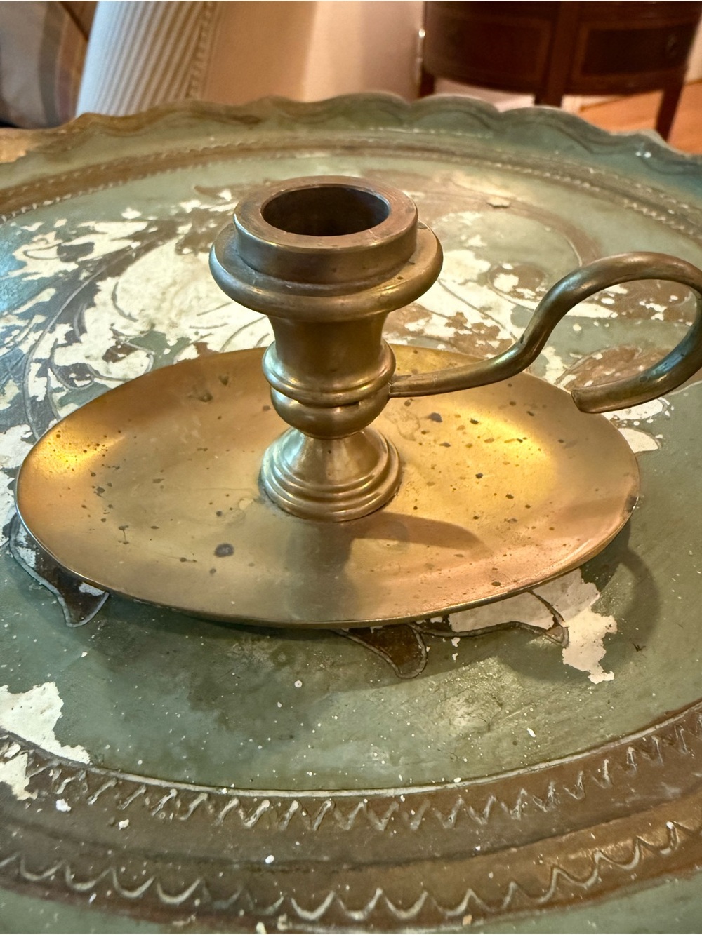 Vintage Brass Chamberstick Candle Holder - Brass Finish